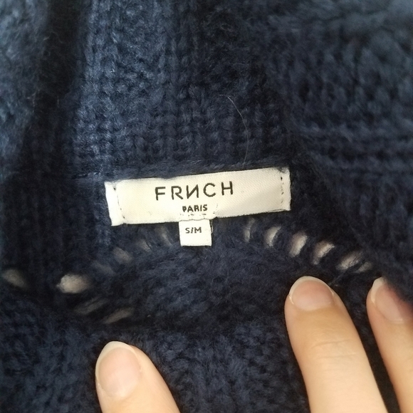 FRNCH Paris textured knit turtleneck sweater navy blue small/medium nwt - Picture 7 of 10